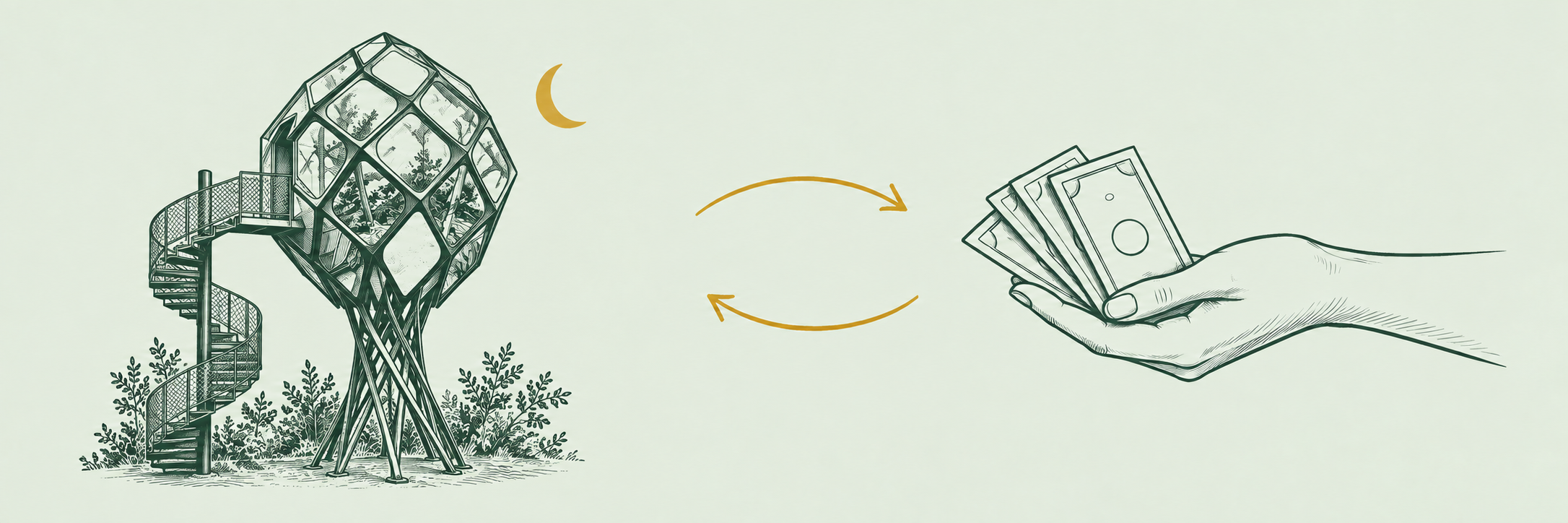 A treehouse stay exchanged for a cash benefit